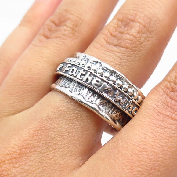 925 Sterling Silver Vintage Israel "Our Father Who Art In Heaven" Ring Size 11.5 - Picture 2 of 7
